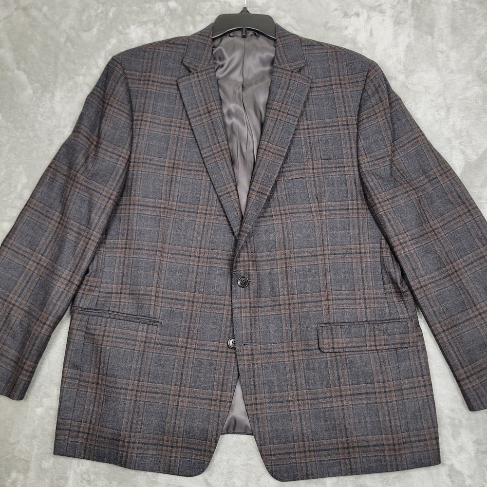 Lauren Ralph Lauren Men's 46R Blue Brown Plaid 100% Wool Natural Stretch Blazer